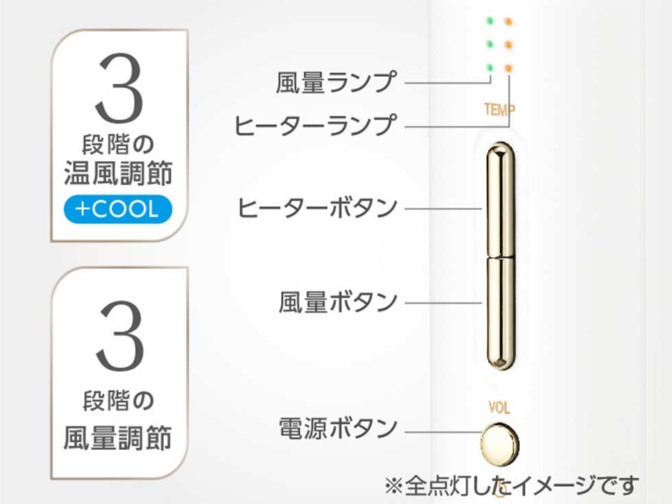 サロンセンス イオンバランスドライヤー KHD-9570 3段階の風量調節×3段階温風調節