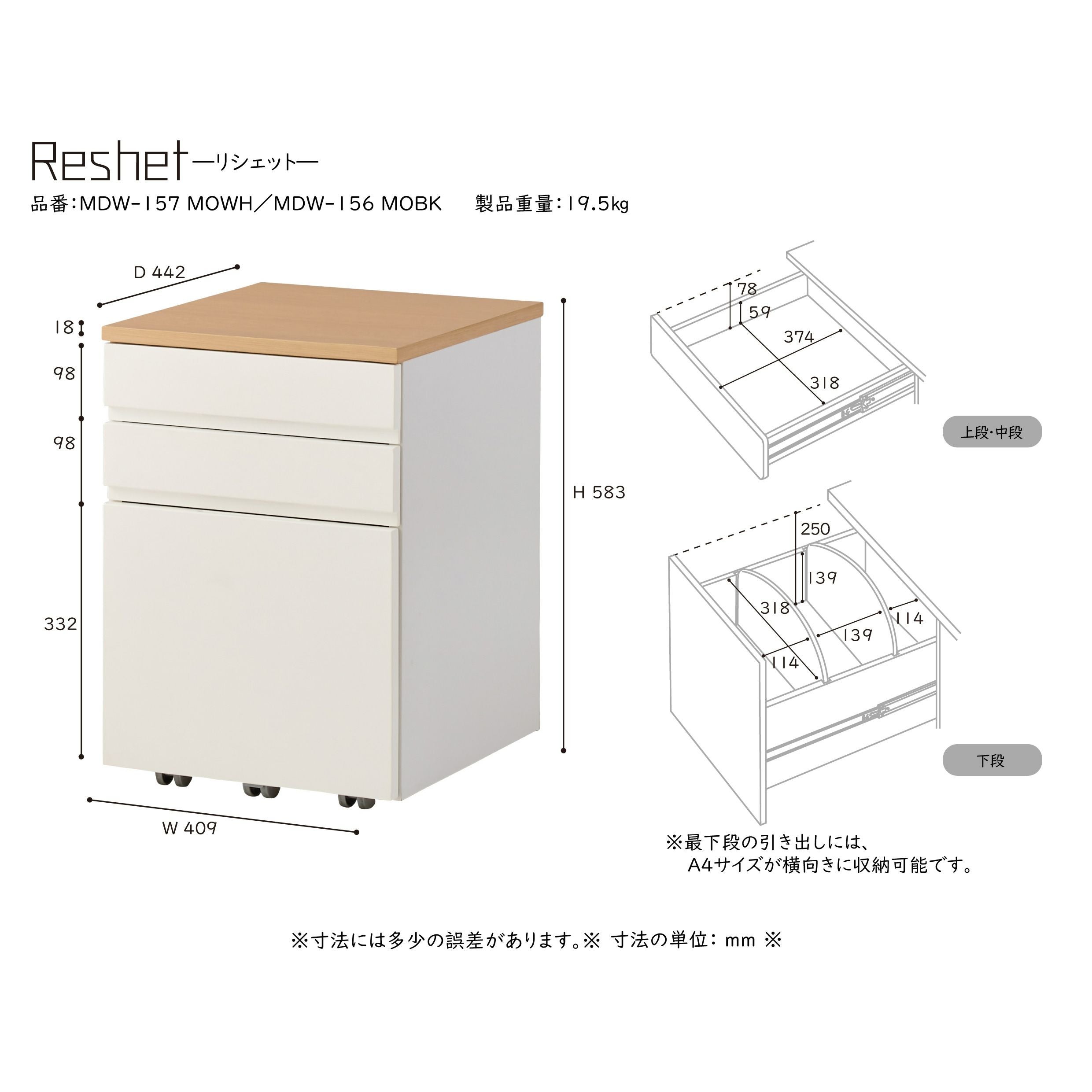 在庫限り】ステップアップデスクM Reshet リシェットワゴンMDW-157/MDW