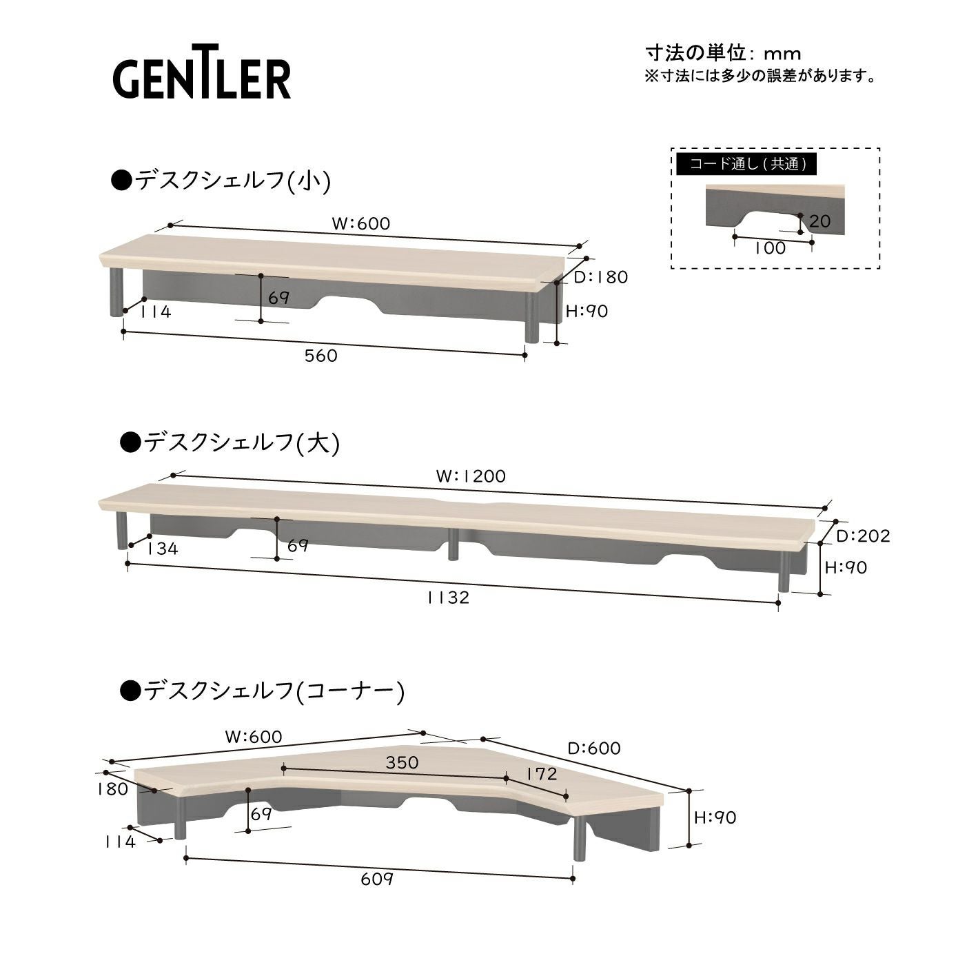 GENTLER ジェントラー デスクシェルフ（コーナー）KWA-574/KWA-674
